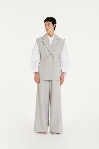 Linnen cotton wide pants Tela- gray