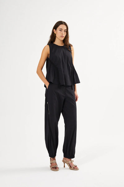 Aio Papery Gathered Top Black