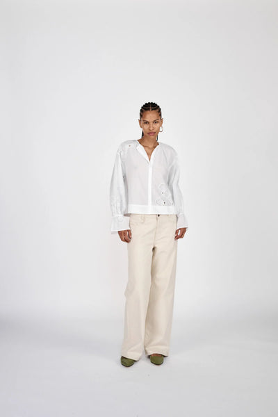 Fellini Denim Ecru Straight Pants Ecru