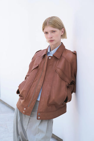 Giubbino Blossom Zipped Leather Jacket