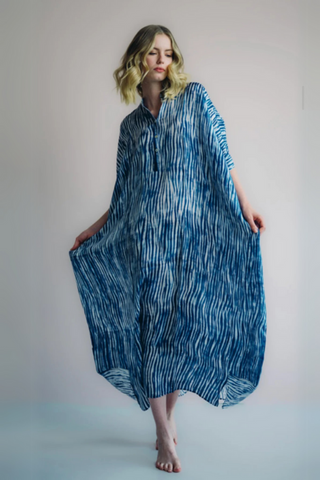 Kaftan Lore Silk Blue/White Waves