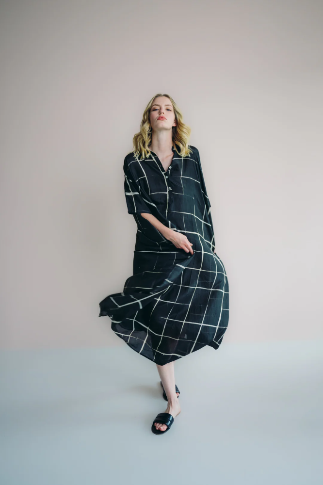 Kaftan Lore Silk Big Squares Black/White