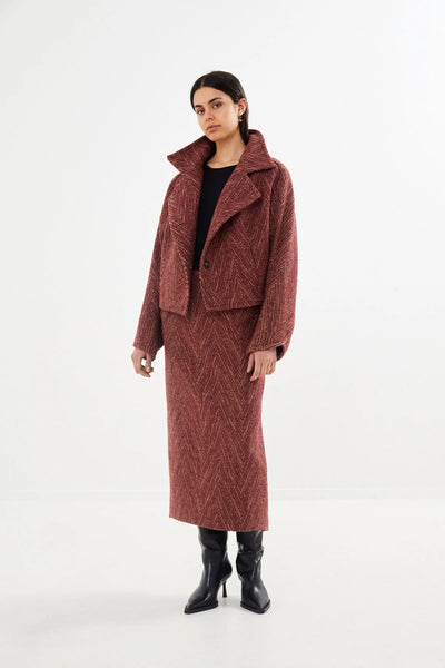 Lunna Herringbone Jacket Burgundy