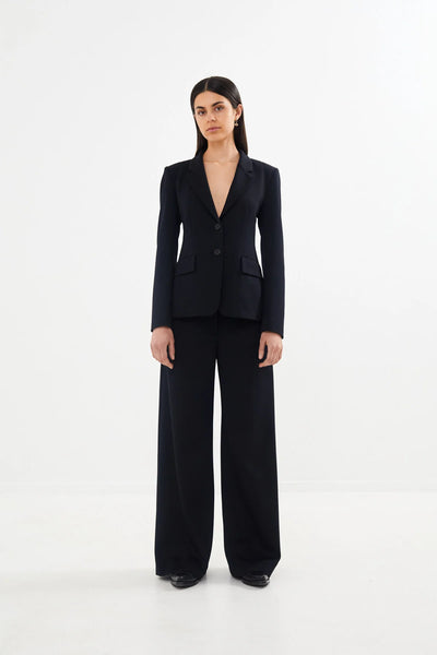 Zoe Dark Black Navy Tailored Wide Leg Pants