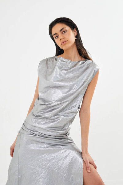 Jamal Antique Silver Draped Dress