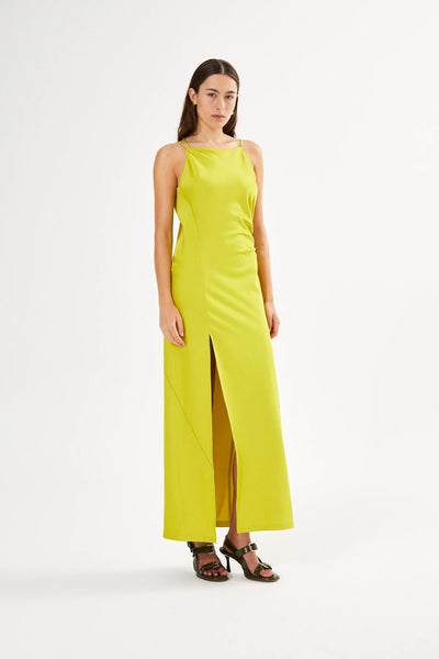 Pandora Techno Drape Fitted Dress Acid Yellow