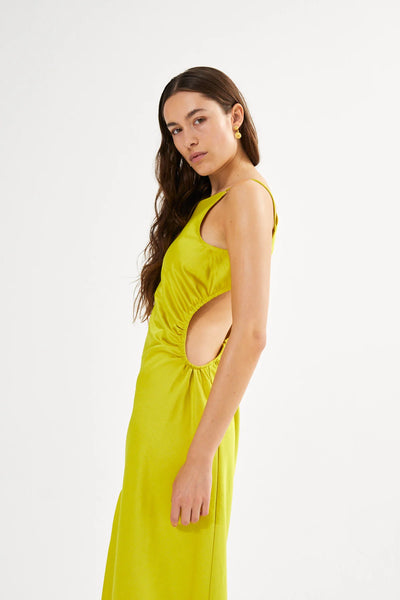 Pandora Techno Drape Fitted Dress Acid Yellow