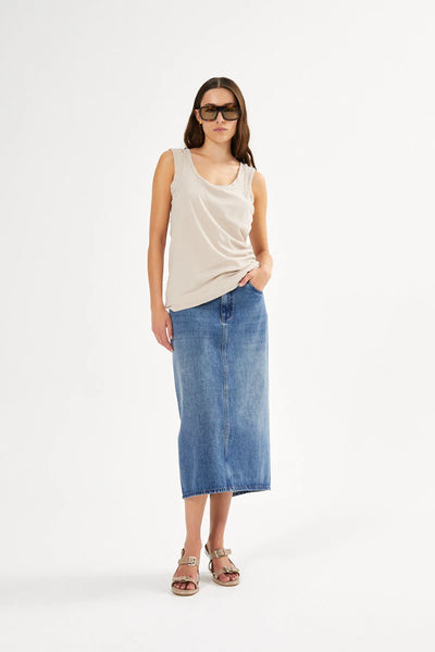 Ramone Denim Fitted Skirt Washed Indigo