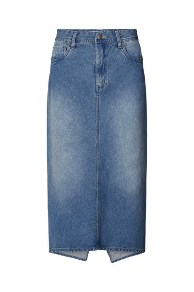 Ramone Denim Fitted Skirt Washed Indigo