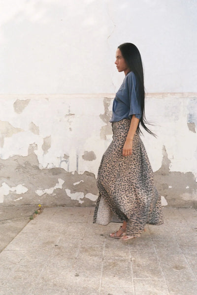 Natja Leopard Print Button Skirt