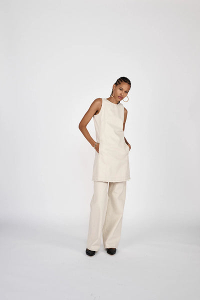 Fellini Denim Ecru Straight Pants Ecru