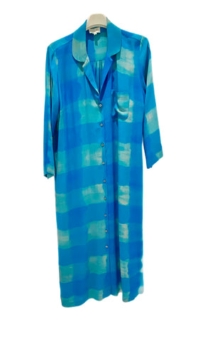 Stine- Long Straight Shirt Dress  lagoon big check
