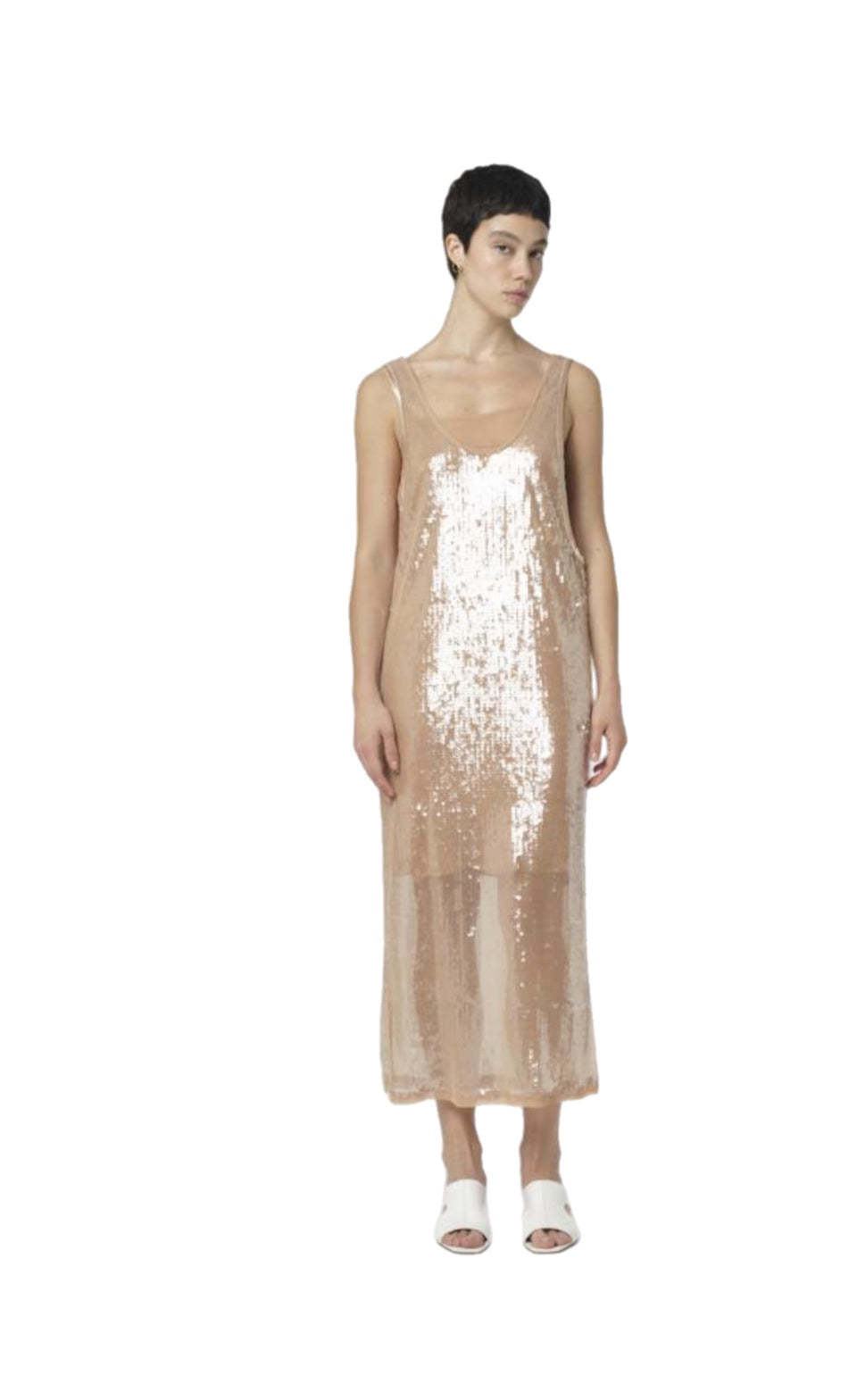 Nude Sequin Midi Dress