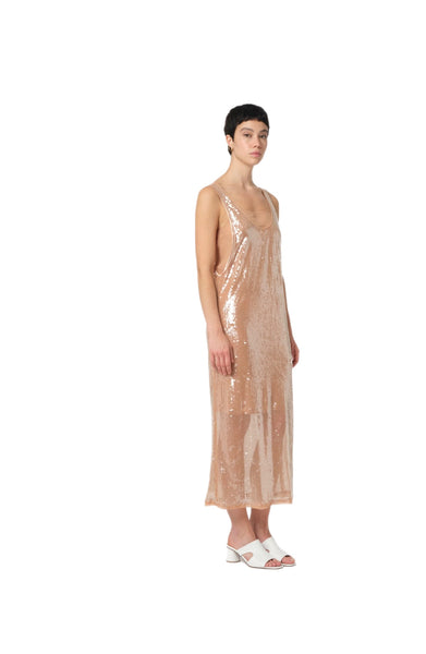 Nude Sequin Midi Dress