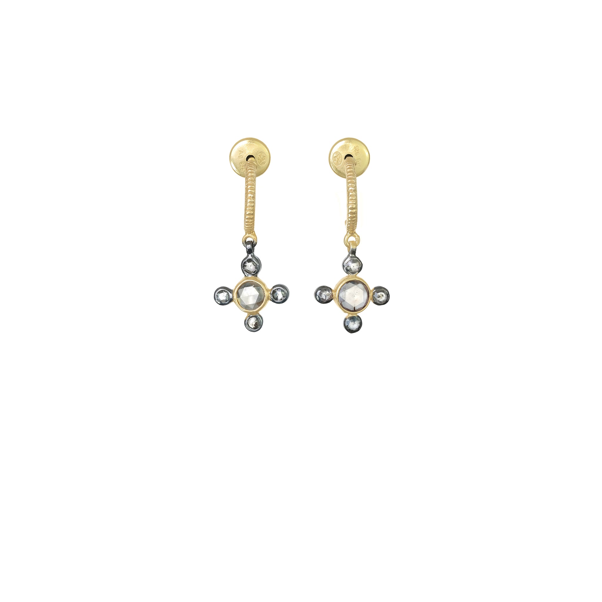 MLS878 Gold, Silver & Diamond Earrings