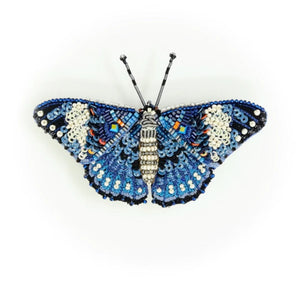 Blue Calico Cracker Butterfly Brooch Pin