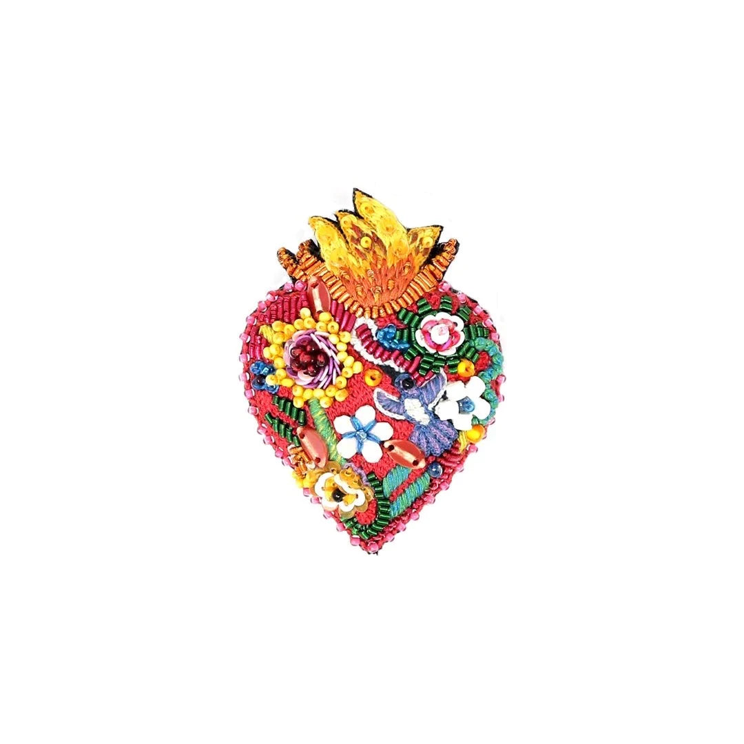 Flaming Heart Brooch Pin