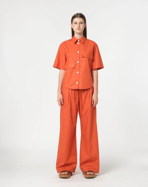 Dreamy Bright Orange Elasticated-Waist Cotton Trousers