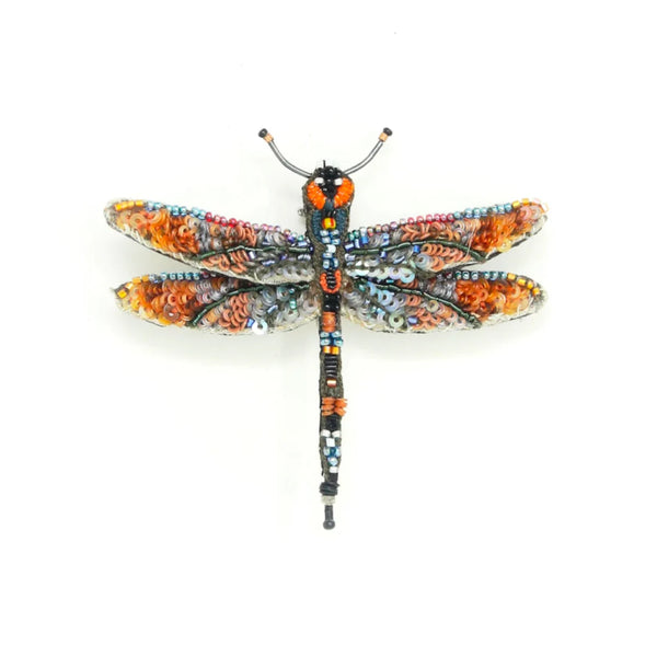 Orange Dragonfly Brooch Pin
