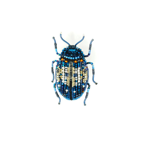 Blue Mint Beetle Brooch Pin